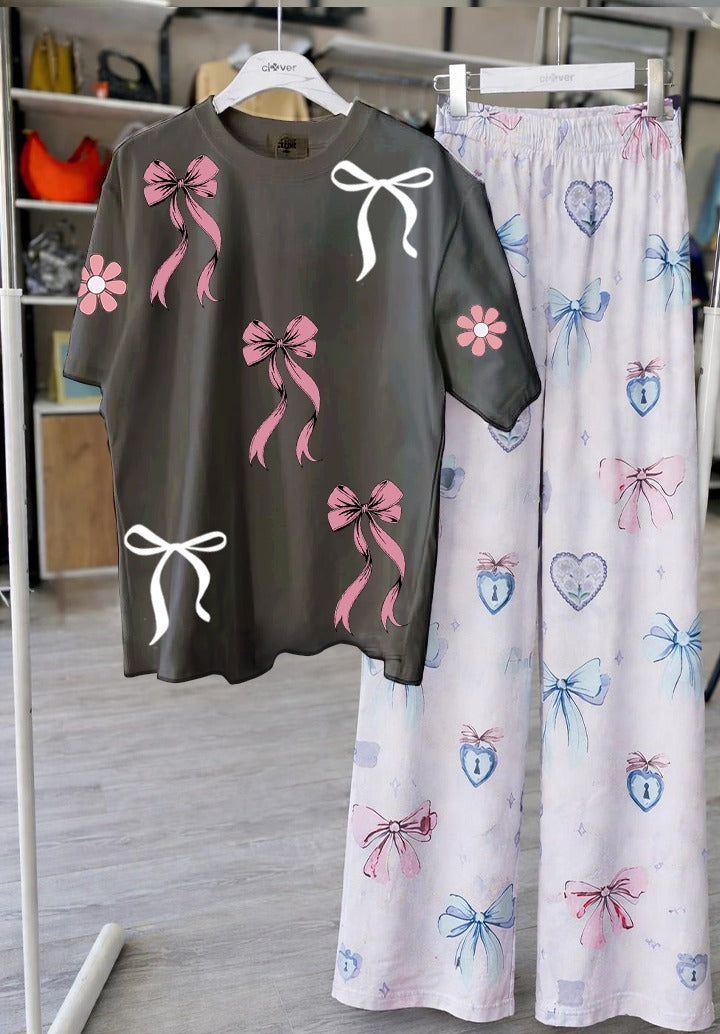 Bow Print Lounge Set – Cute & Comfy Two-Piece Outfit