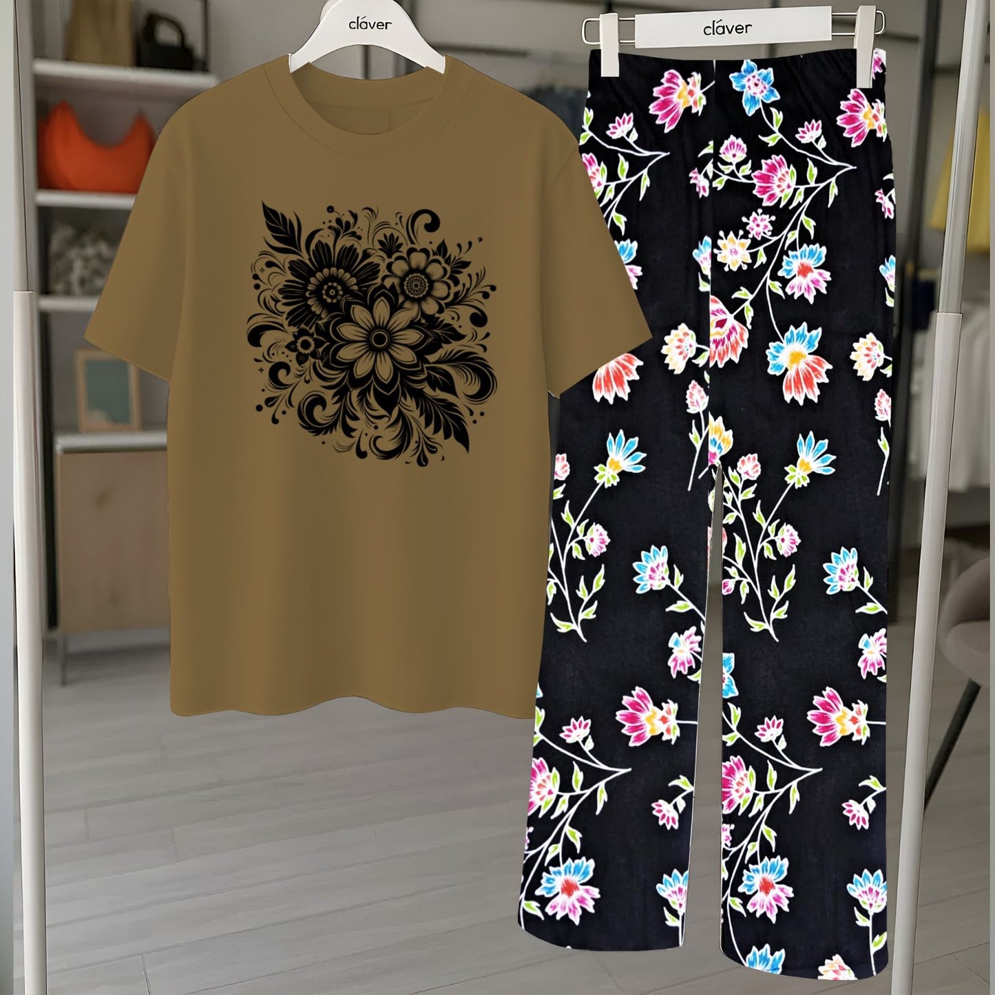 Floral Loungewear with DTF Printed Flapper