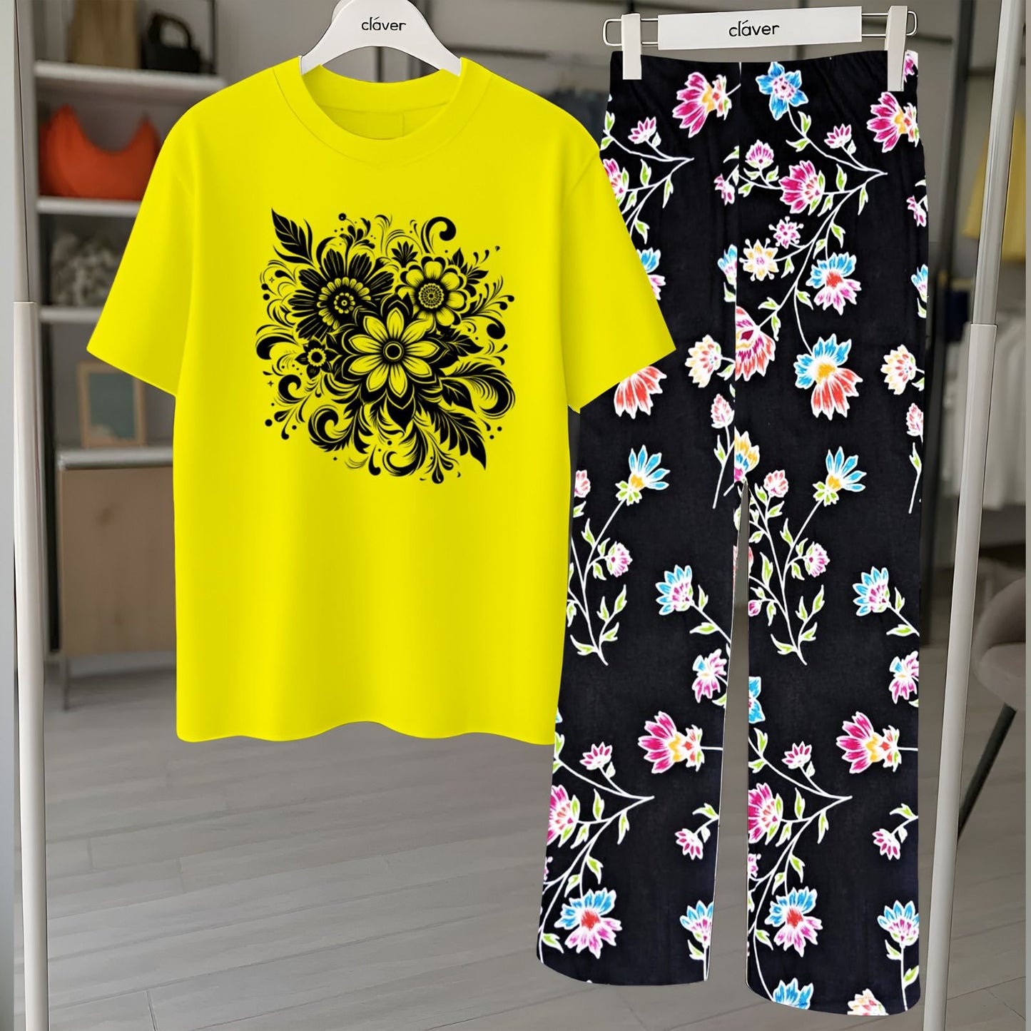 Floral Loungewear with DTF Printed Flapper