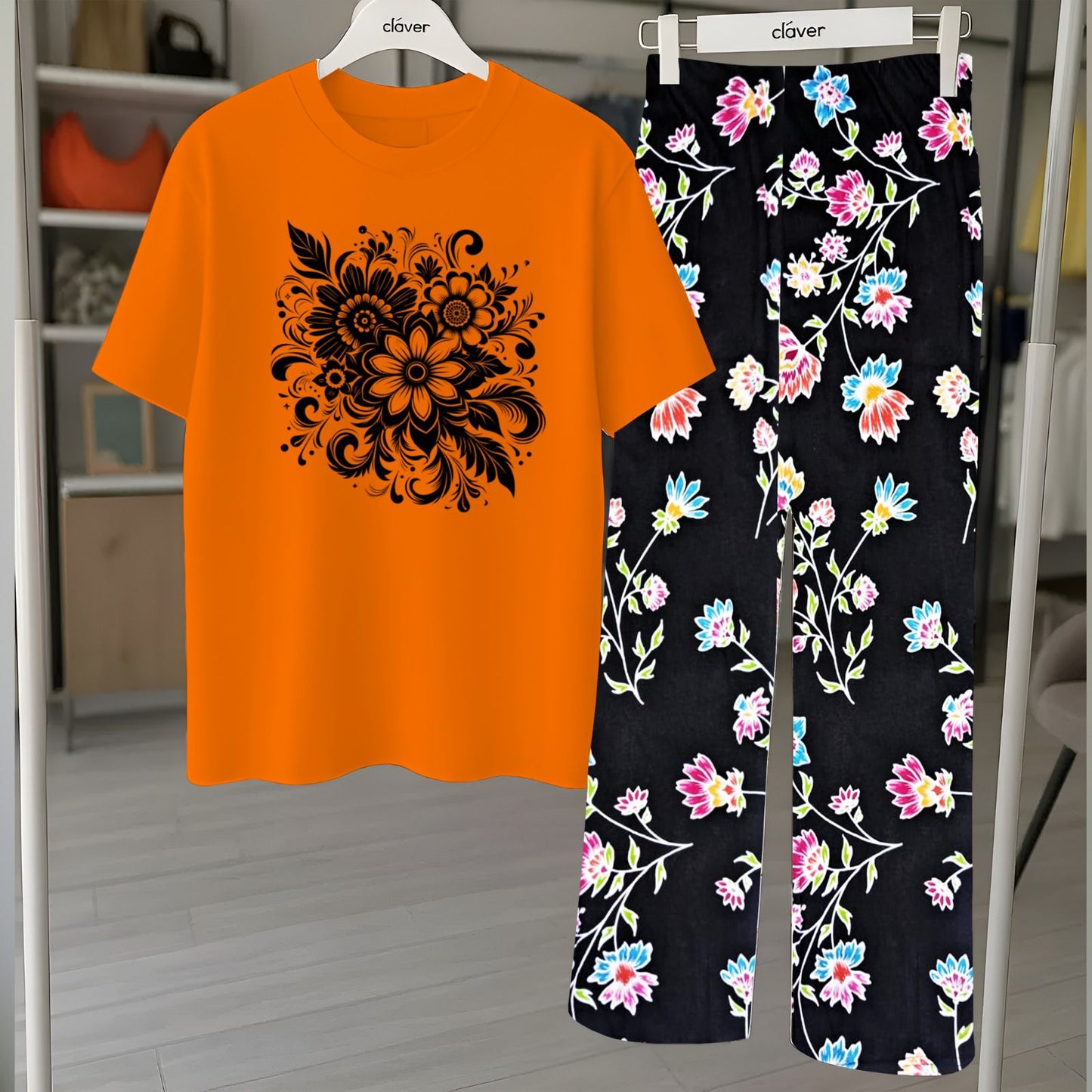 Floral Loungewear with DTF Printed Flapper