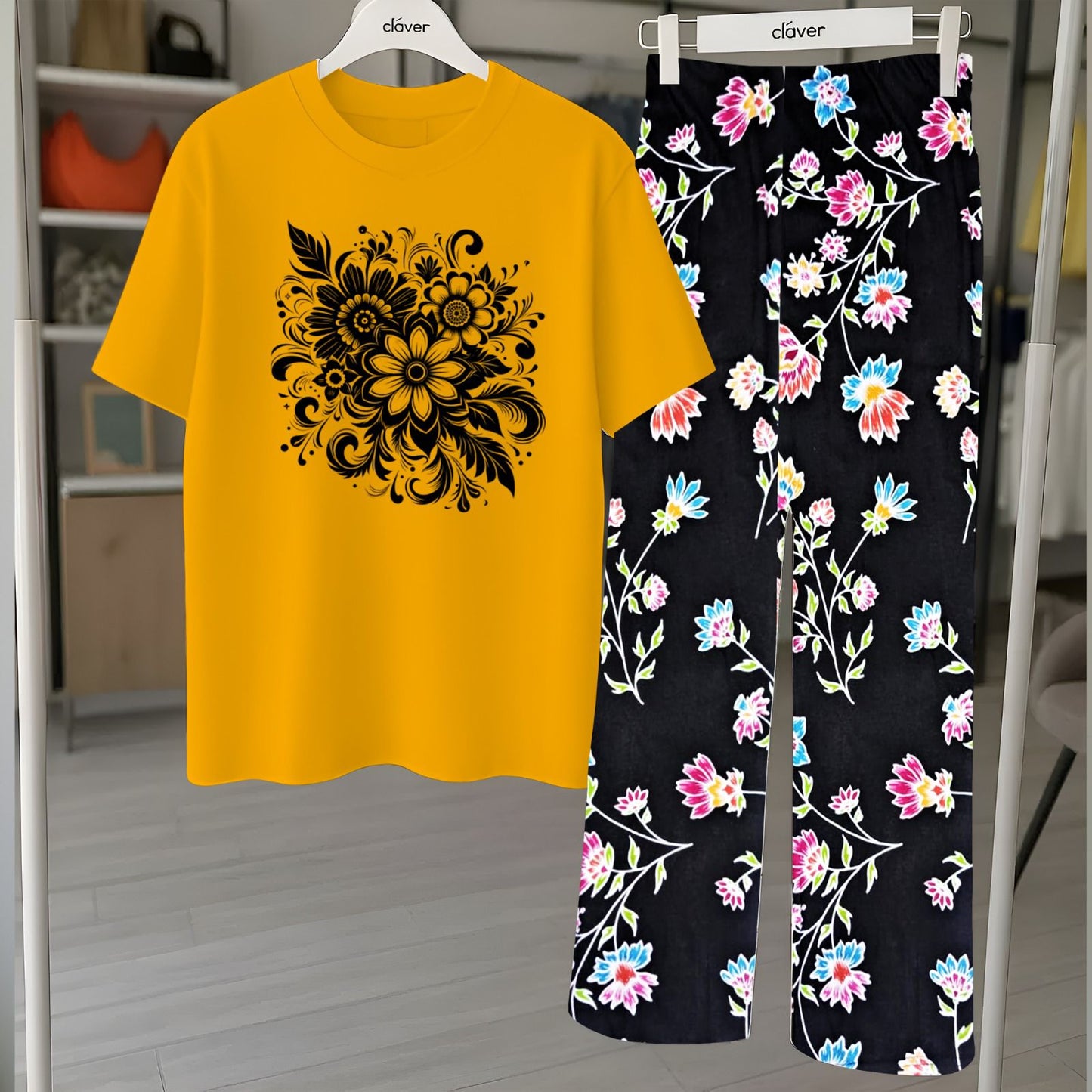 Floral Loungewear with DTF Printed Flapper