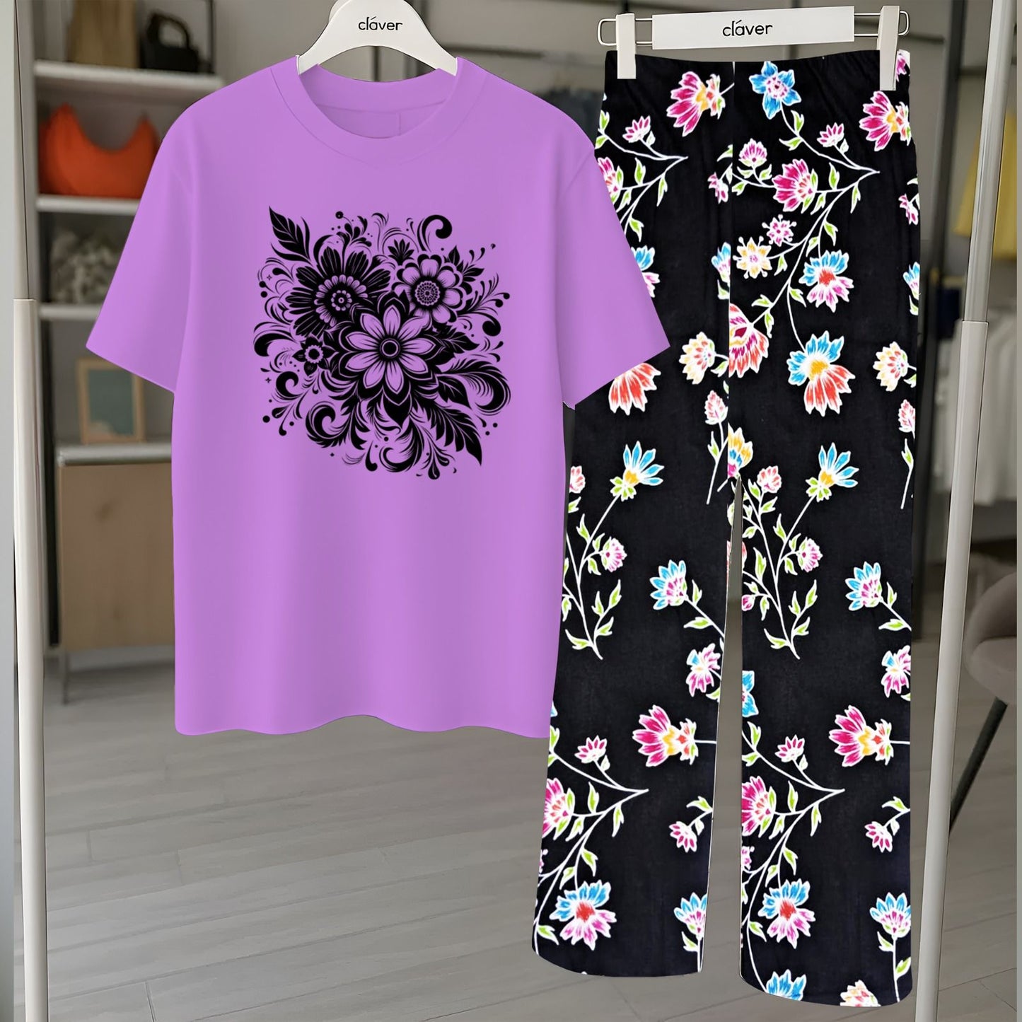 Floral Loungewear with DTF Printed Flapper