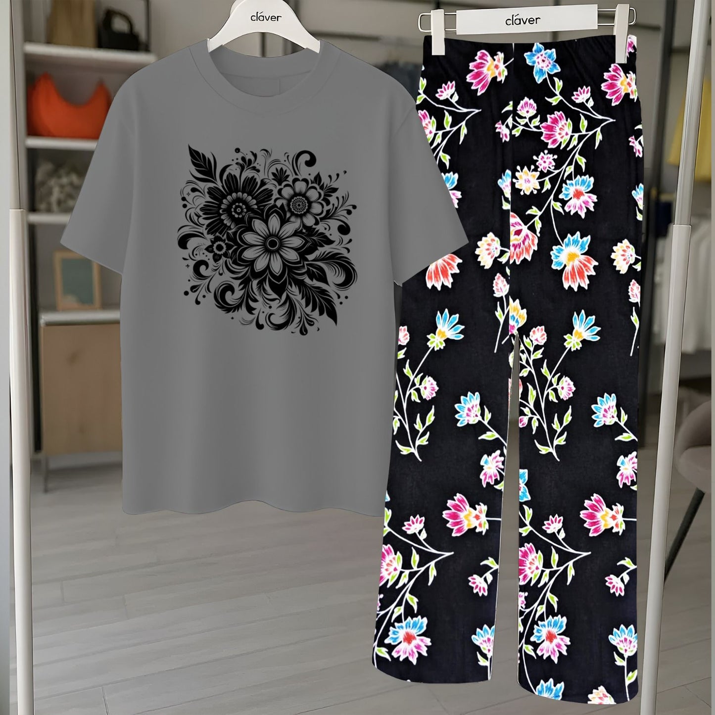 Floral Loungewear with DTF Printed Flapper