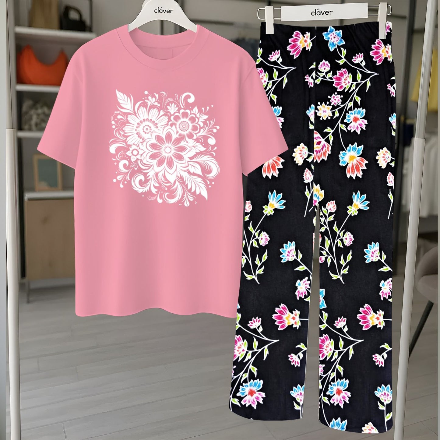 Floral Loungewear with DTF Printed Flapper