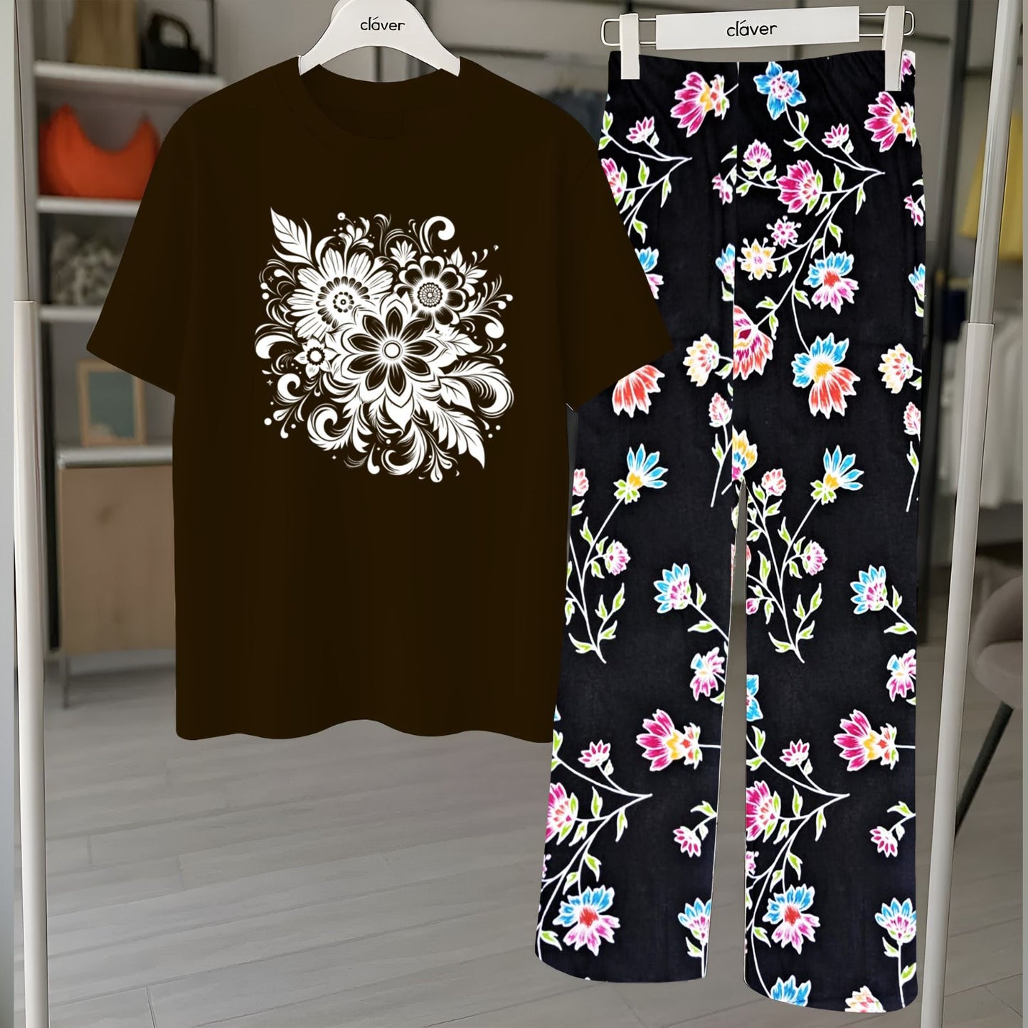Floral Loungewear with DTF Printed Flapper