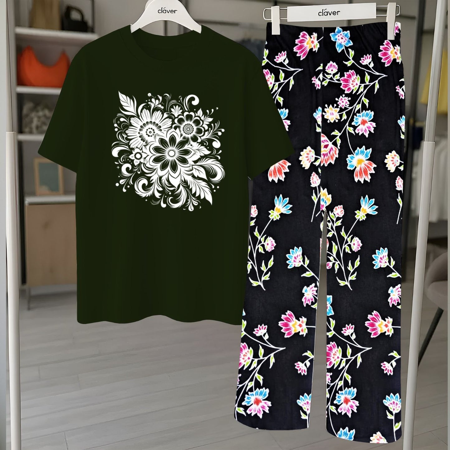 Floral Loungewear with DTF Printed Flapper