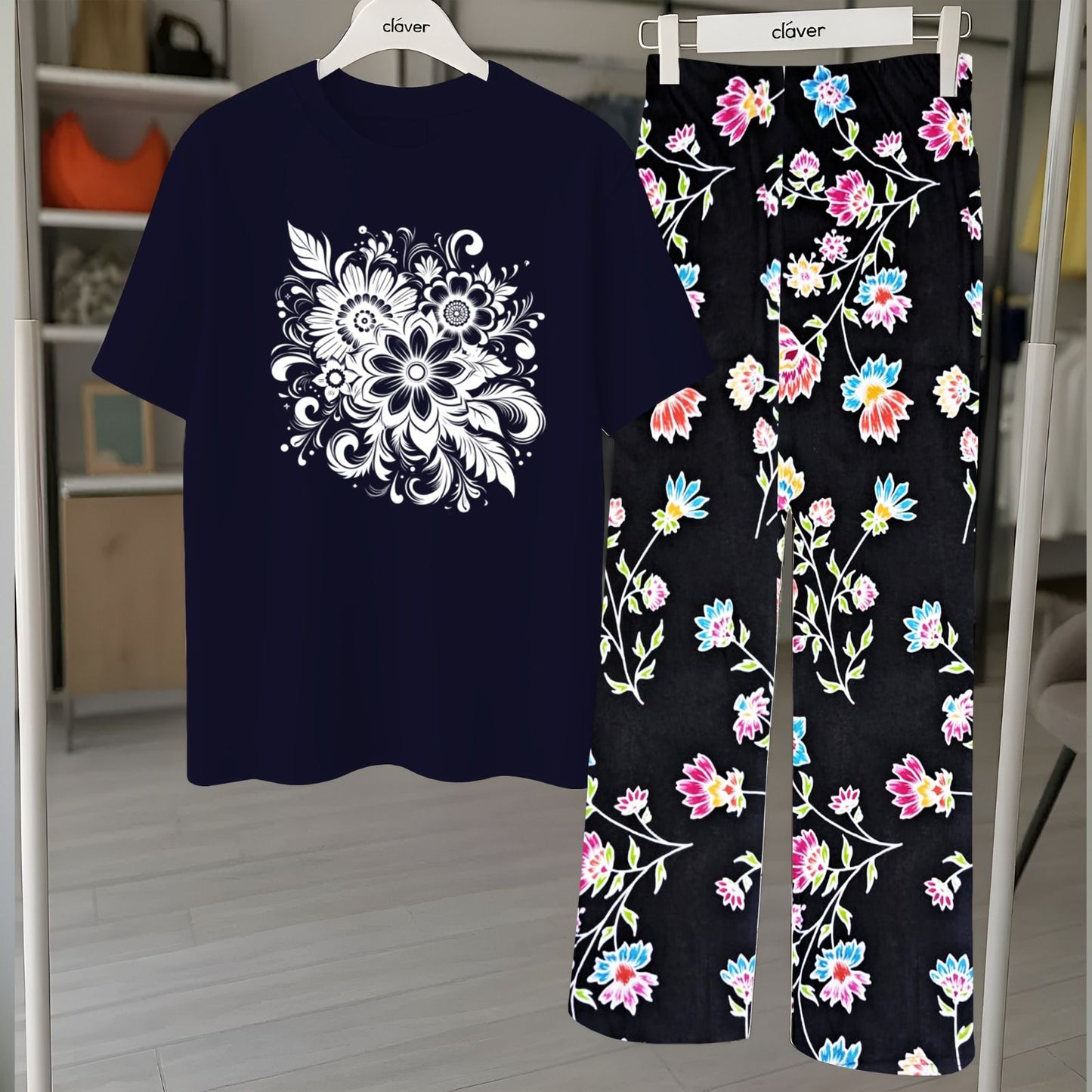 Floral Loungewear with DTF Printed Flapper