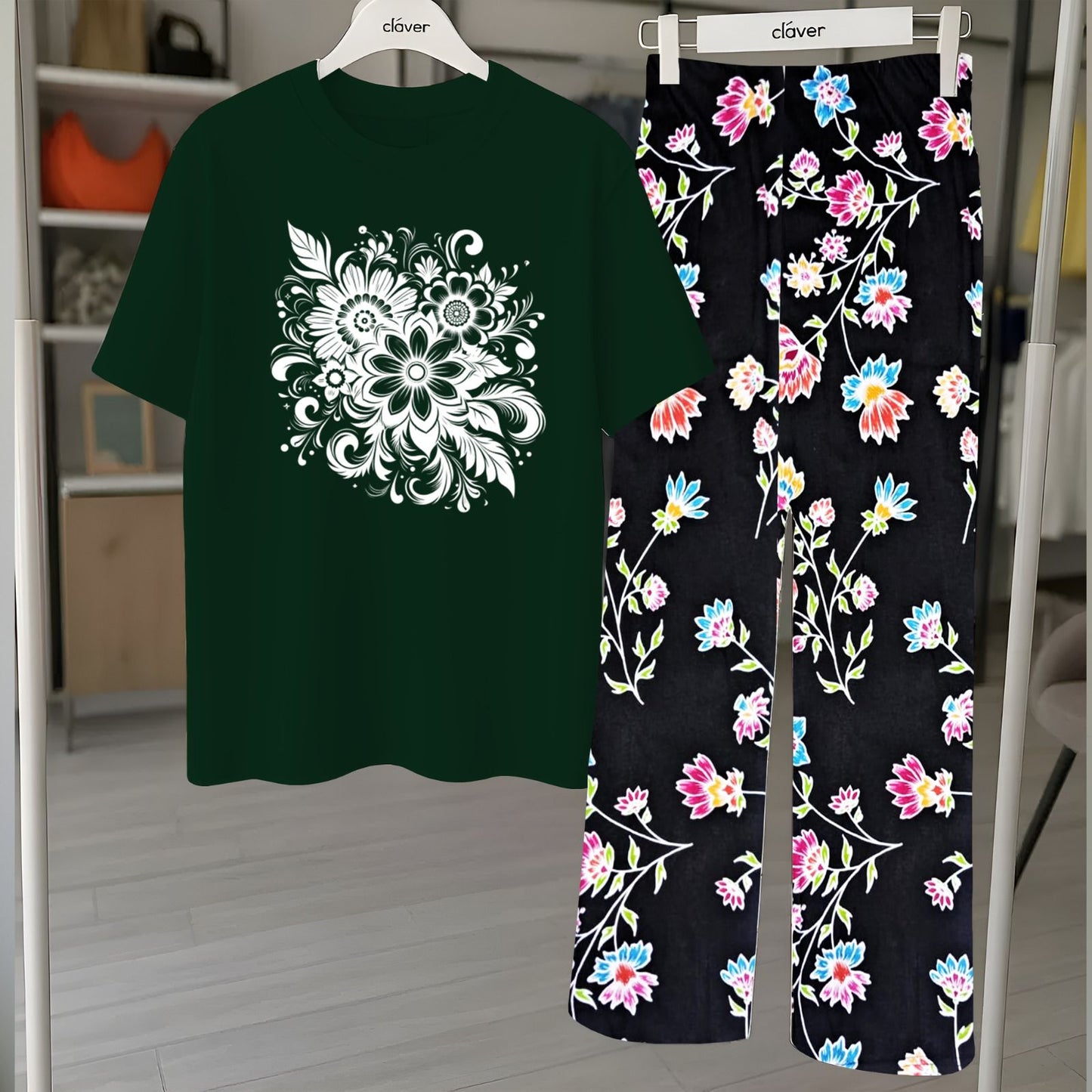 Floral Loungewear with DTF Printed Flapper