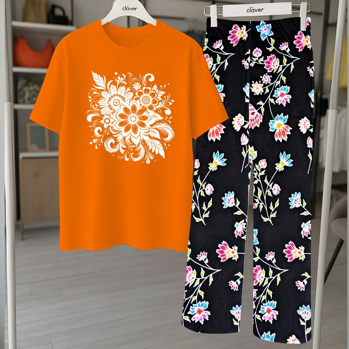 Floral Loungewear with DTF Printed Flapper