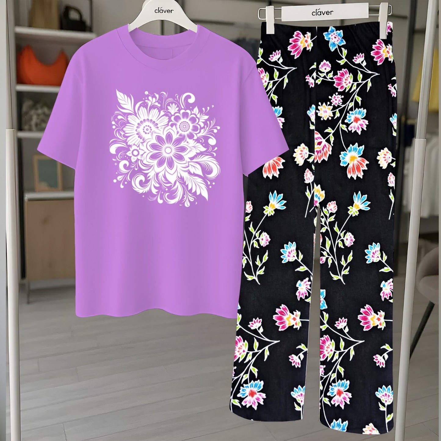 Floral Loungewear with DTF Printed Flapper