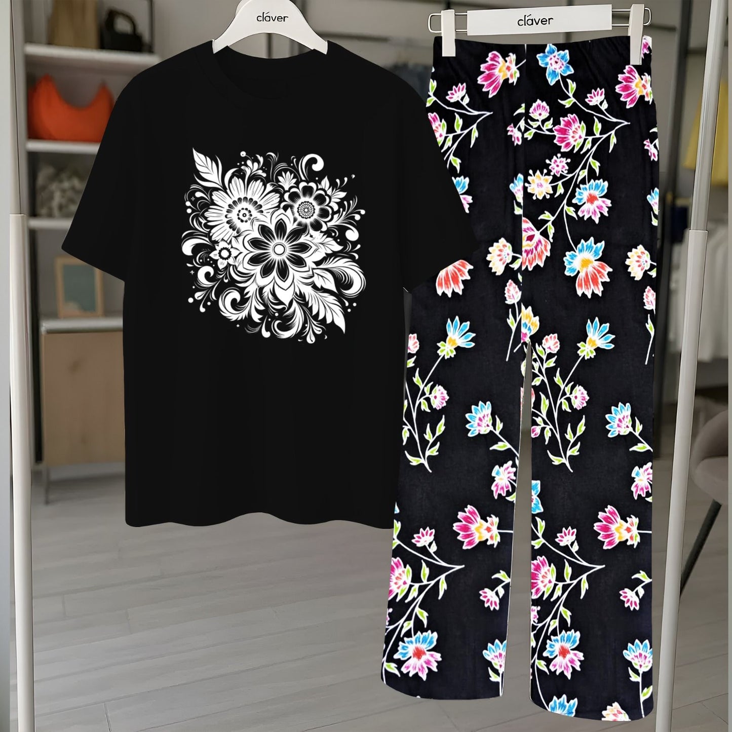 Floral Loungewear with DTF Printed Flapper