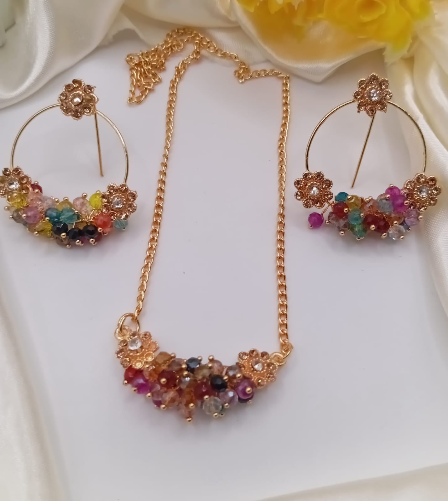 ๐ธ Floral Pearl & Crystal Jewelry Set โ Elegant Festive Charm ๐ธ