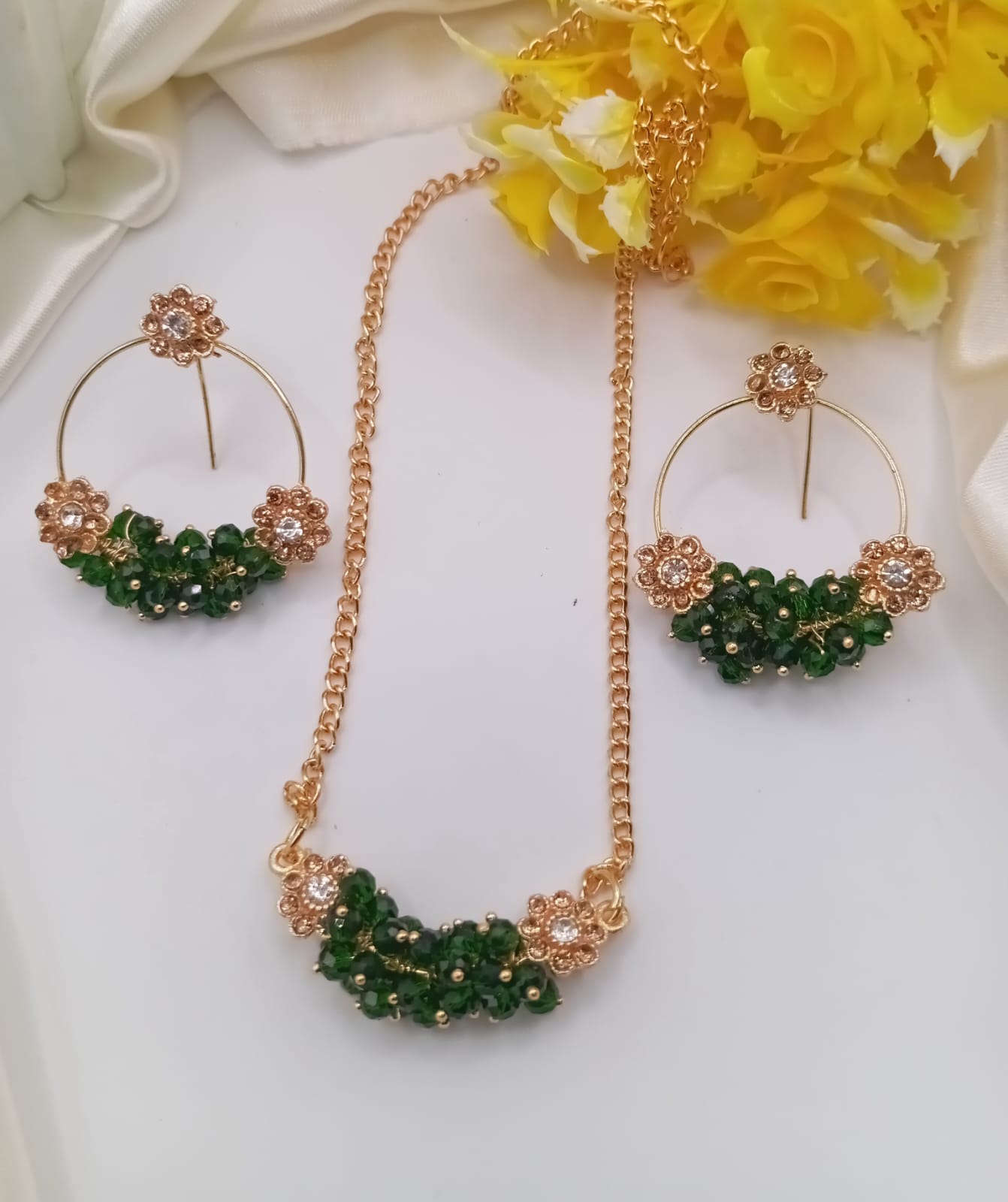 ๐ธ Floral Pearl & Crystal Jewelry Set โ Elegant Festive Charm ๐ธ