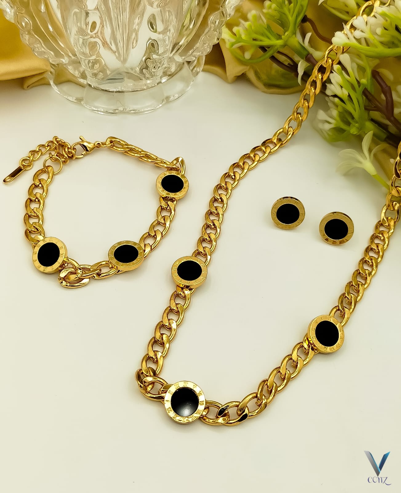 ✨ Elegant Black &; Gold Jewelry Set