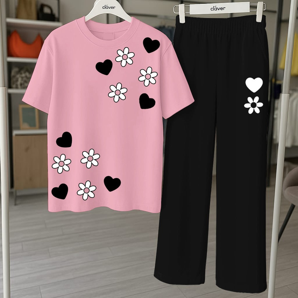 Floral & Heart Printed Loungewear