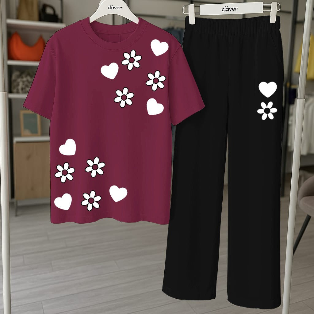 Floral & Heart Printed Loungewear