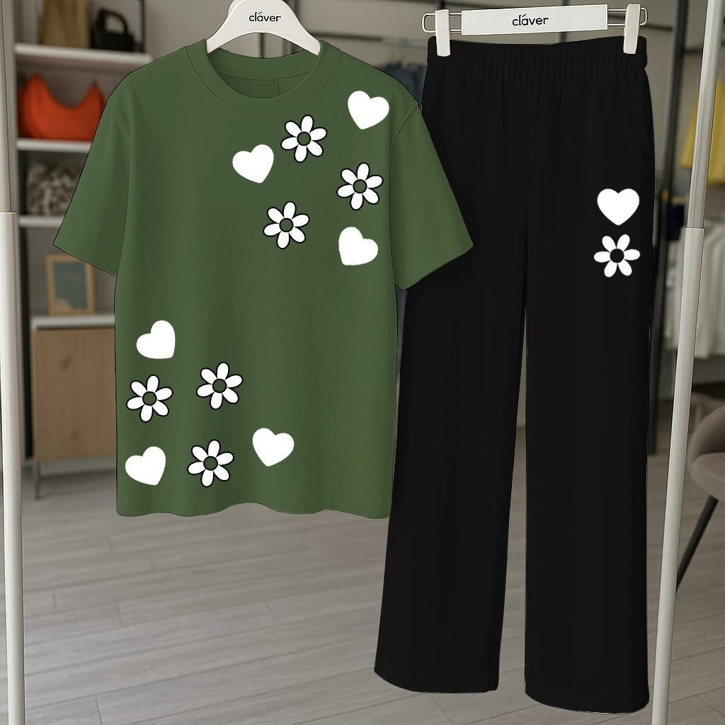 Floral & Heart Printed Loungewear