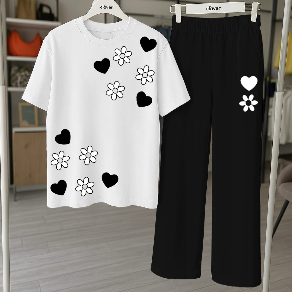 Floral & Heart Printed Loungewear