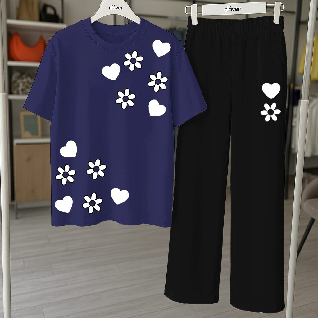 Floral & Heart Printed Loungewear