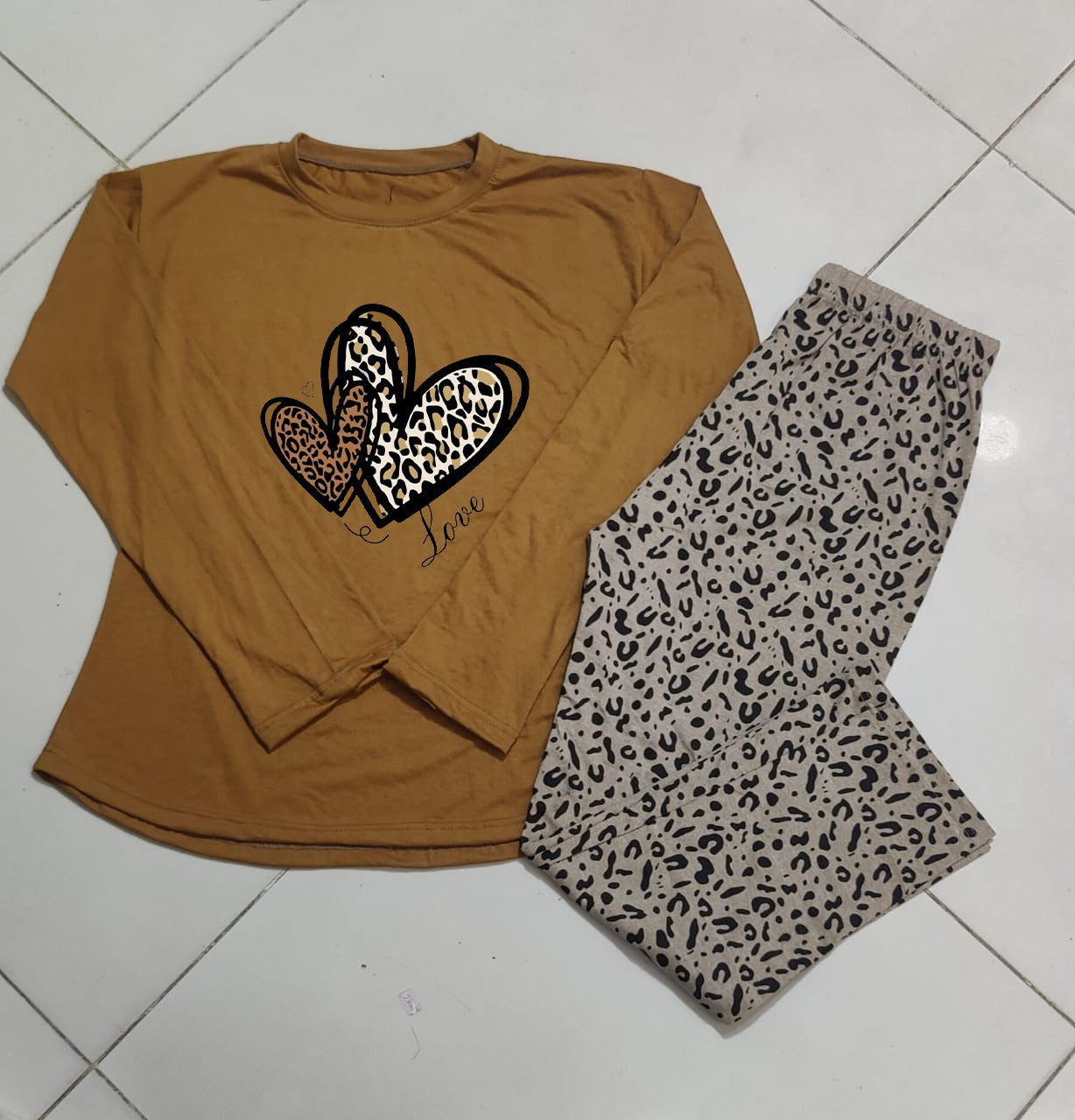 Heart Design Cheetah Print Loungewear