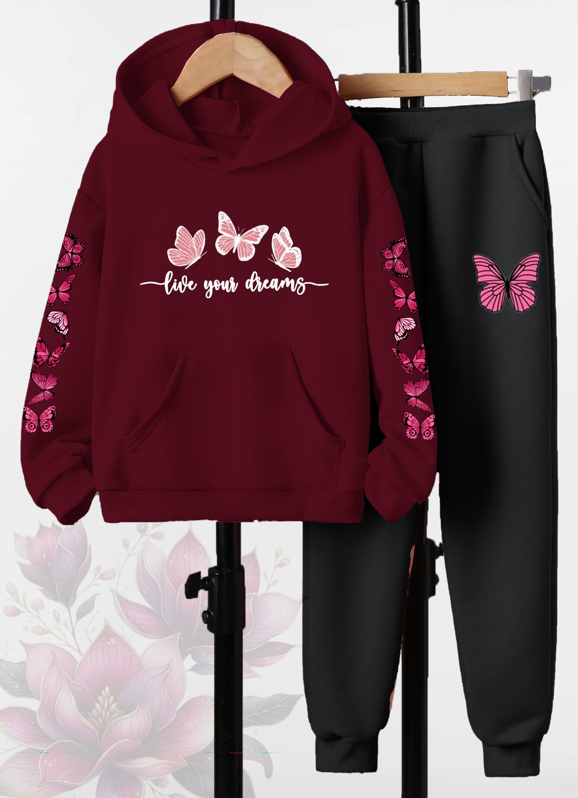 Butterfly Printed Hoodies +Jogger Set