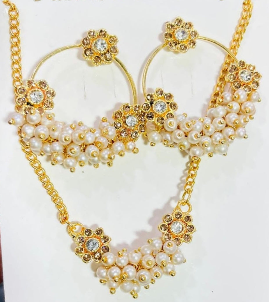 ๐ธ Floral Pearl & Crystal Jewelry Set โ Elegant Festive Charm ๐ธ