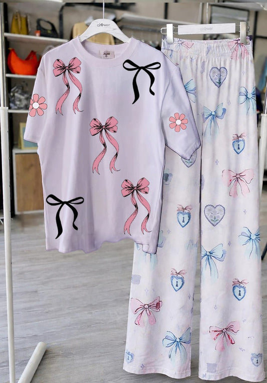 Bow Print Lounge Set – Cute & Comfy Two-Piece Outfit