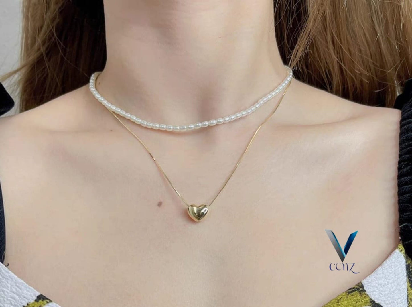 Two-in-one layered necklace: Pearls + Heart pendant