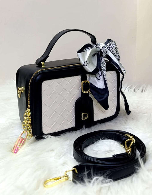 Elegant Quilted Crossbody Handbag with Scarf Accent