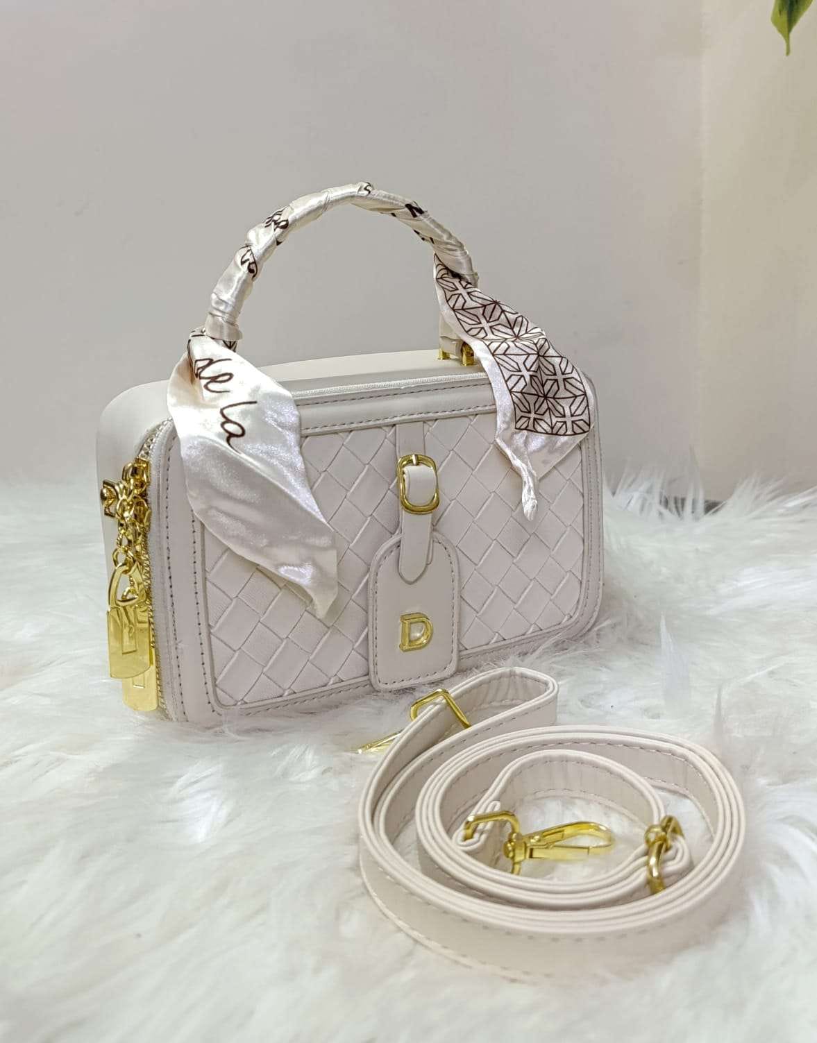 Elegant Quilted Crossbody Handbag with Scarf Accent