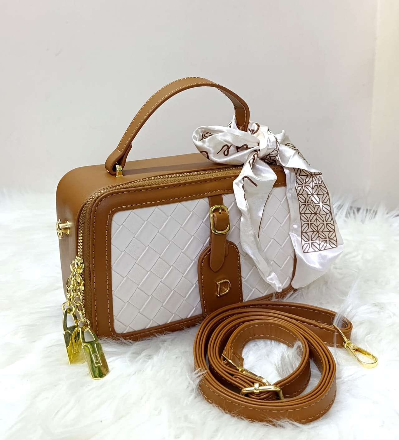 Elegant Quilted Crossbody Handbag with Scarf Accent