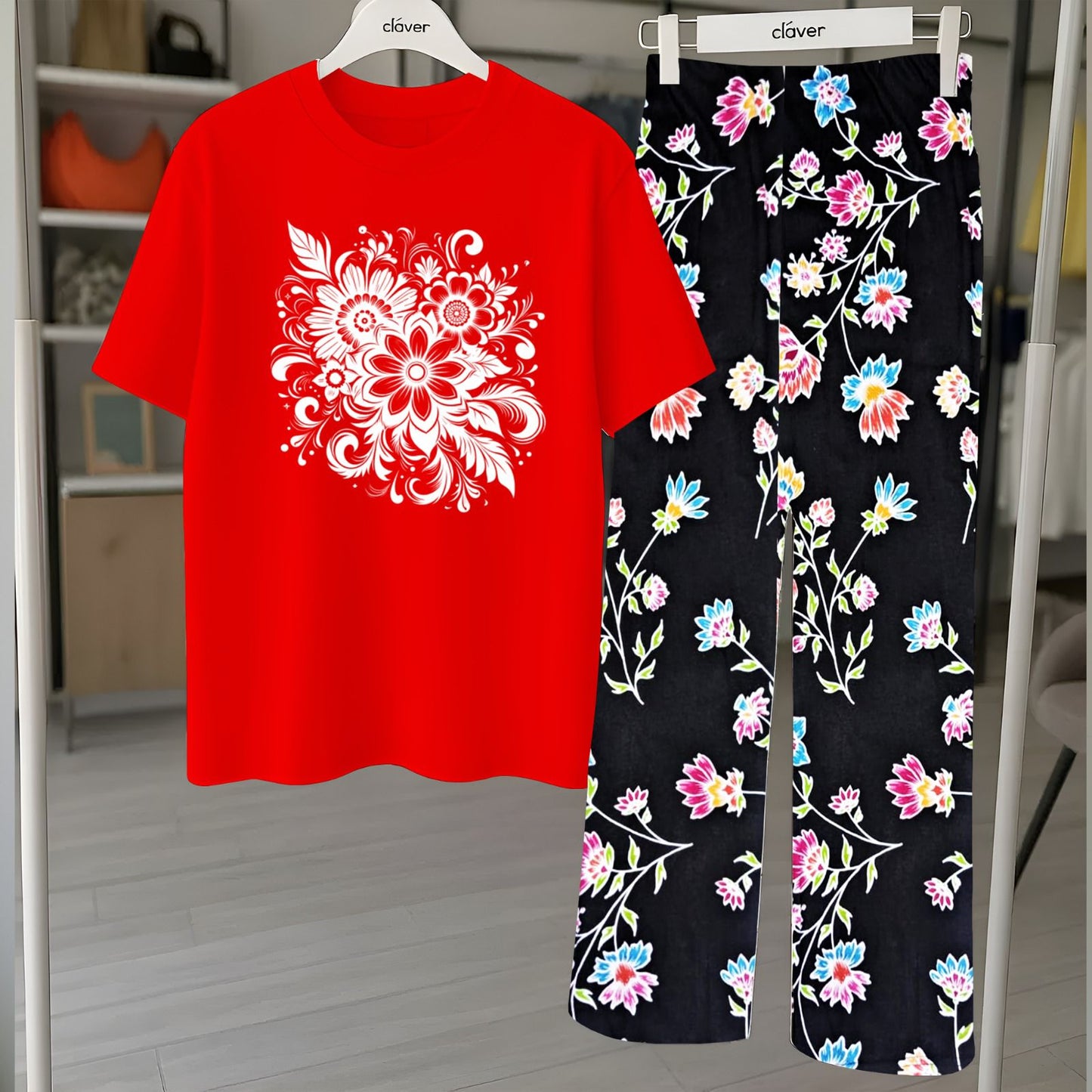 Floral Loungewear with DTF Printed Flapper