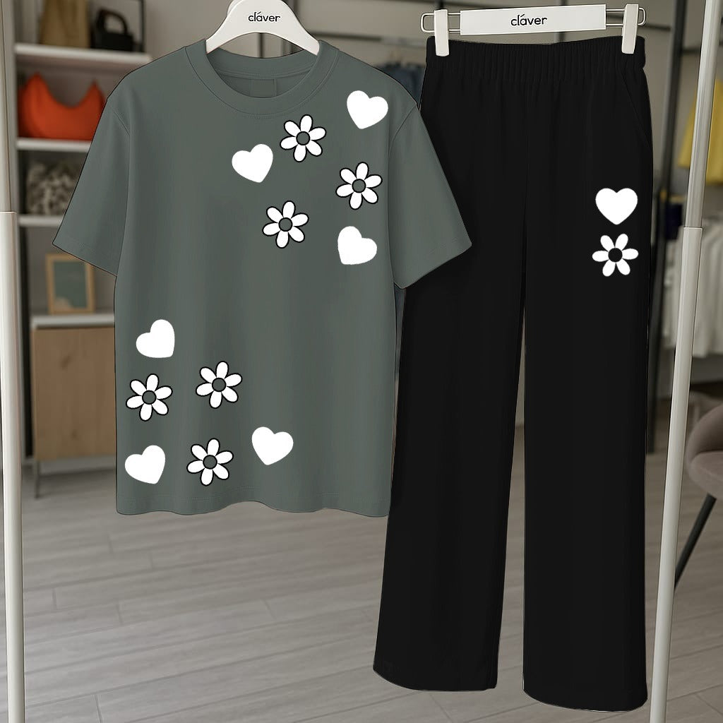 Floral & Heart Printed Loungewear