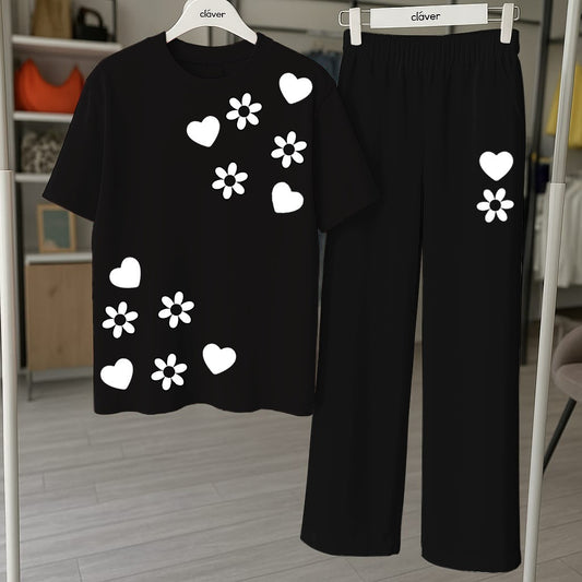 Floral & Heart Printed Loungewear