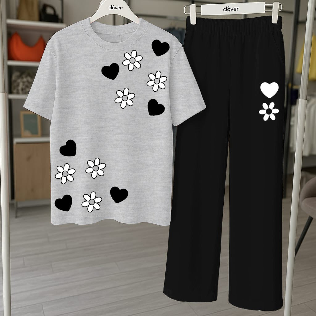 Floral & Heart Printed Loungewear