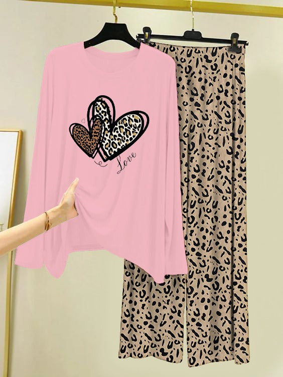 Heart Design Cheetah Print Loungewear