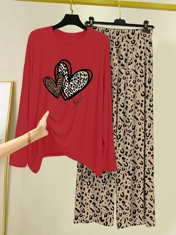 Heart Design Cheetah Print Loungewear