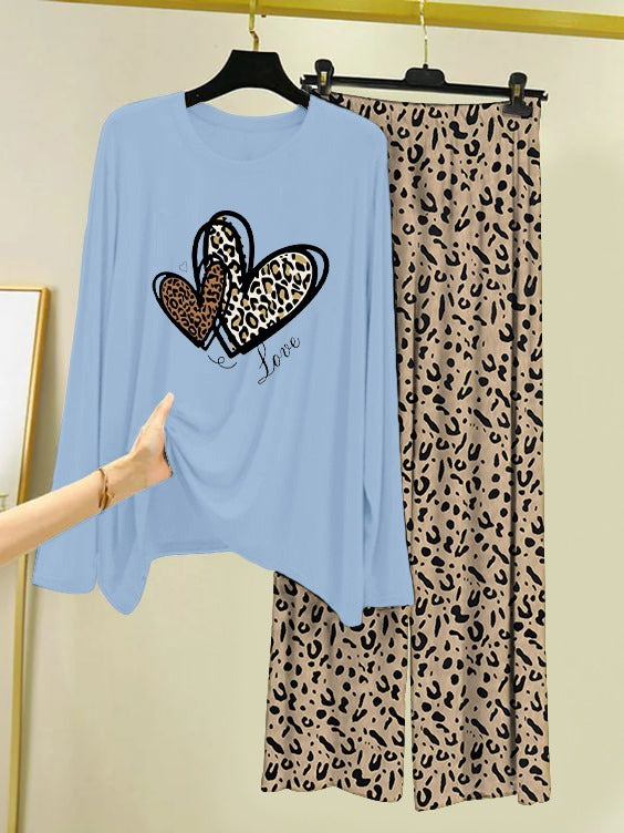 Heart Design Cheetah Print Loungewear