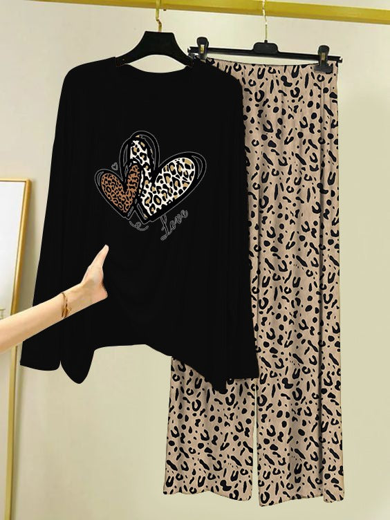 Heart Design Cheetah Print Loungewear