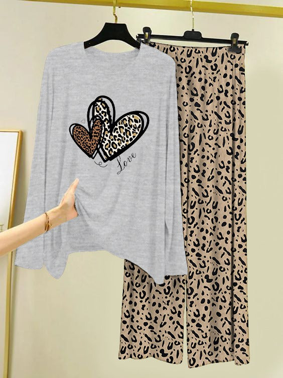 Heart Design Cheetah Print Loungewear