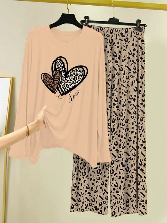 Heart Design Cheetah Print Loungewear