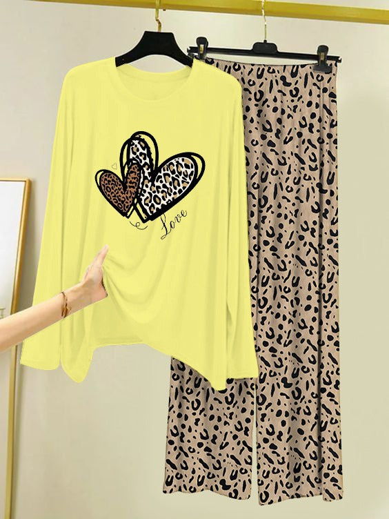 Heart Design Cheetah Print Loungewear