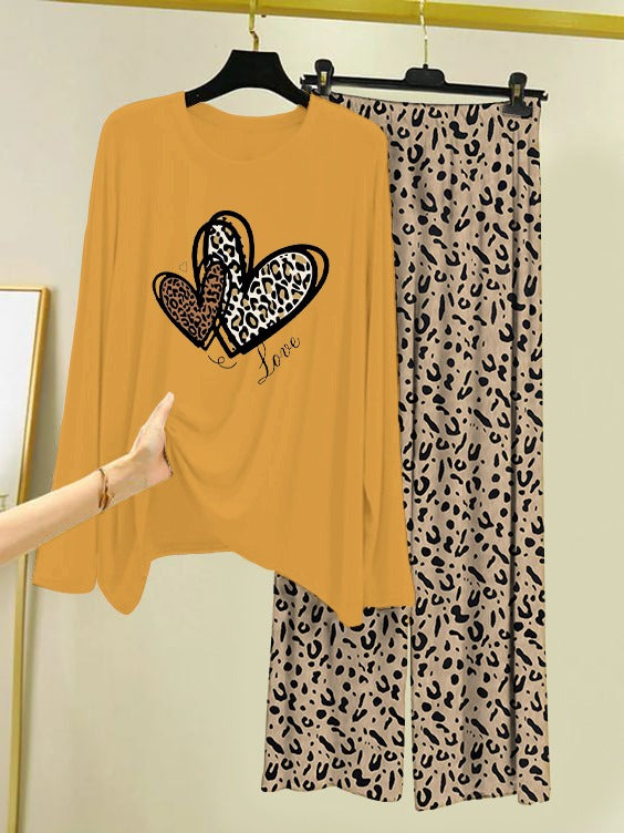 Heart Design Cheetah Print Loungewear