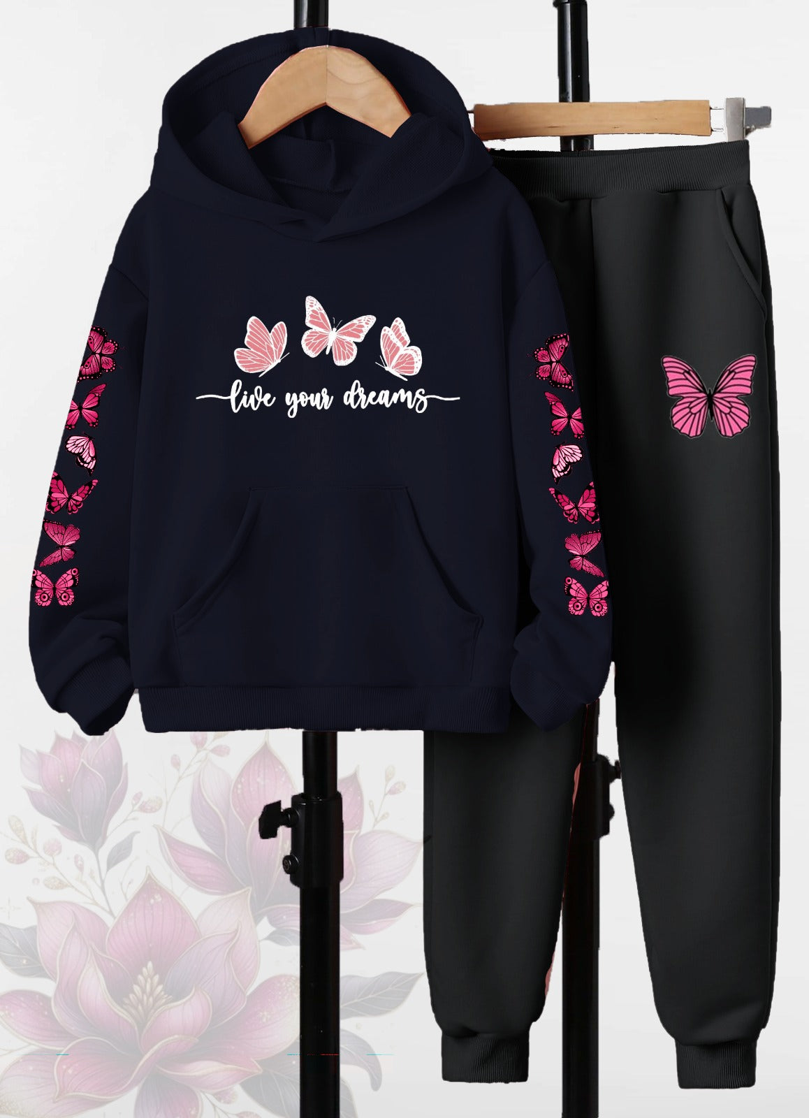 Butterfly Printed Hoodies +Jogger Set