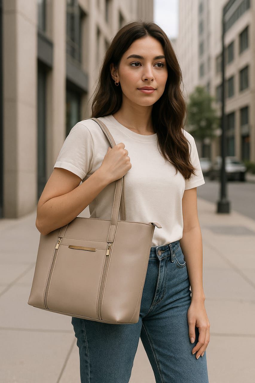 Dual Zips. Gold Grace. Perfectly Structured  Large Size Shoulder Bag