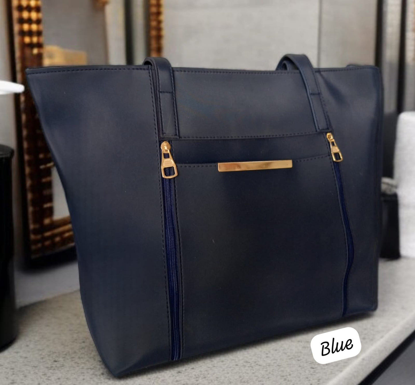 Dual Zips. Gold Grace. Perfectly Structured  Large Size Shoulder Bag