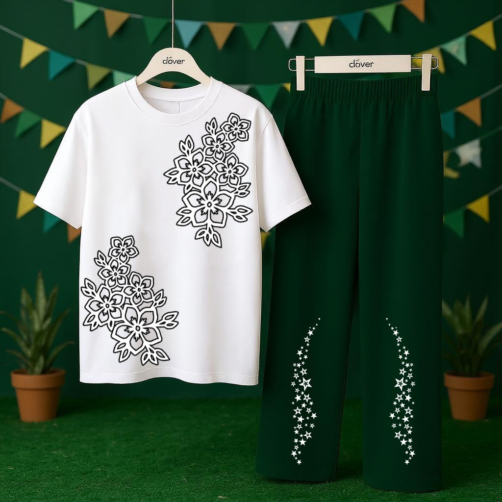 Pakistan Flag Color Floral Printed Loungewear
