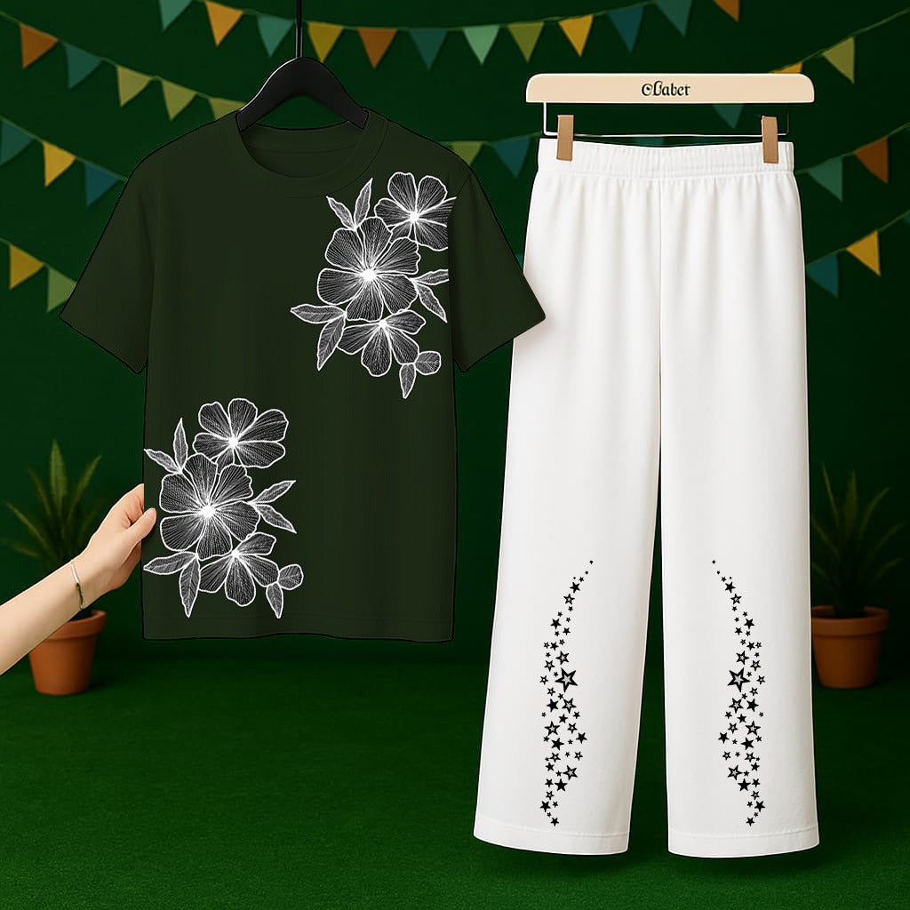 Pakistan Flag Color Floral Printed Loungewear