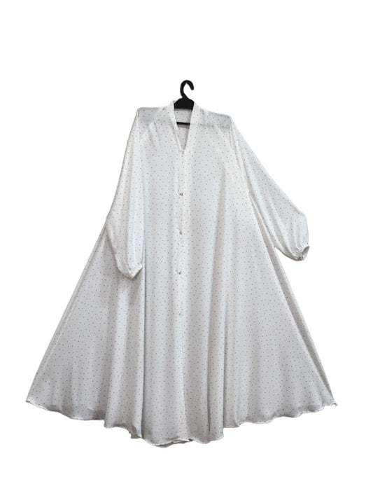 Polka Dot Print White Abaya