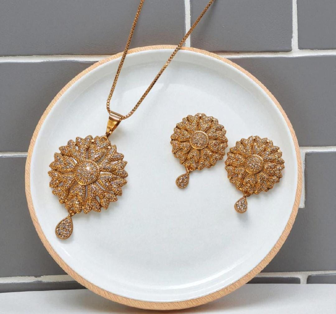 Floral Gold Plated Locket Set